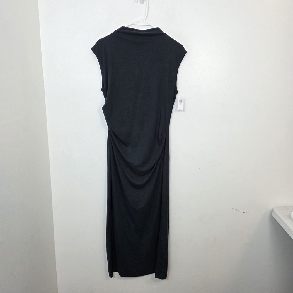 Old Navy Black Minimalist Ruched Drapey Stretch Sleek Midi Dress Size M Tall